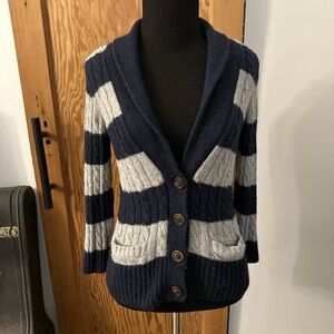Ruehl No.925 Navy and Gray Striped Cardigan